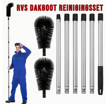 Allernieuwste.nl Dakgoot Blad Reinigingsset Dakgootreiniger 250 cm- incl 2 borstels