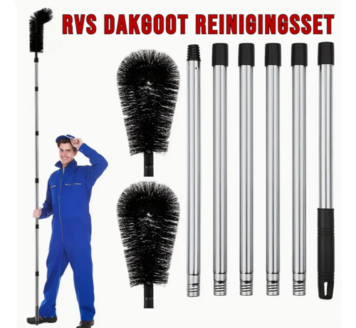 Allernieuwste.nl Allernieuwste.nl® Dakgoot Blad Reinigingsset Dakgootreiniger 250 cm Blad Verwijderen Dakgoot Borstel incl 2 borstels %%
