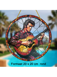 Allernieuwste.nl Raamhanger Raamdecoratie Elvis met Gitaar - 20 x 20 cm Rond