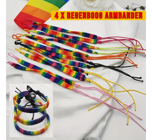 Allernieuwste.nl Allernieuwste.nl® 4 Stuks LGBT Regenboog Armbanden - Handgemaakte Vriendschapsbanden Met Koord %%