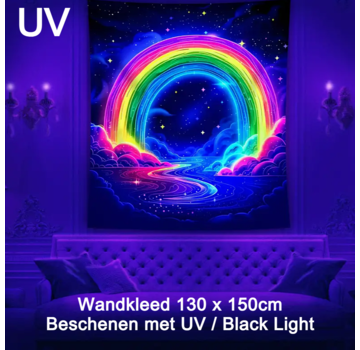 Allernieuwste.nl Fluorescerend Regenboog Wandtapijt - UV 130 x 150 cm