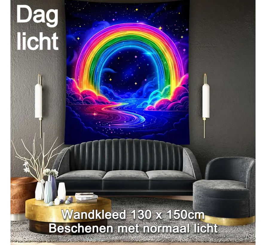 Allernieuwste.nl® Uniek Fluorescerend Regenboog Wandtapijt - UV Lichtgevend Wandkleed Wanddecoratie 130 x 150 cm %%
