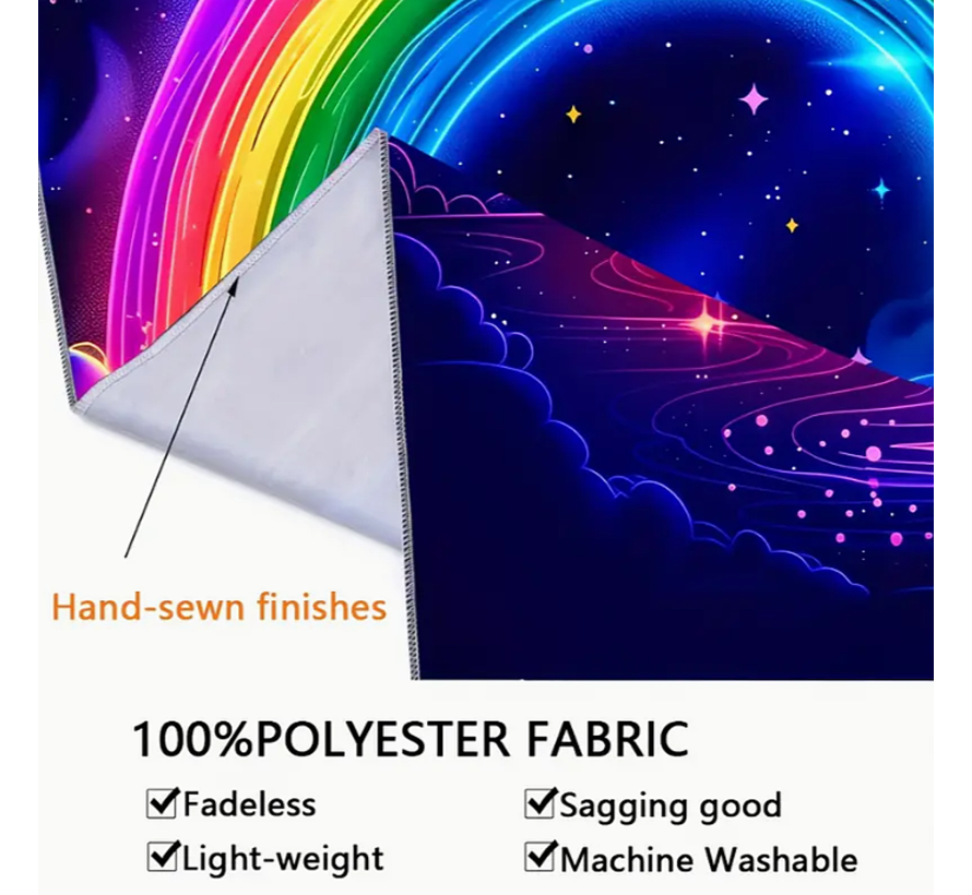 Allernieuwste.nl® Uniek Fluorescerend Regenboog Wandtapijt - UV Lichtgevend Wandkleed Wanddecoratie 130 x 150 cm %%