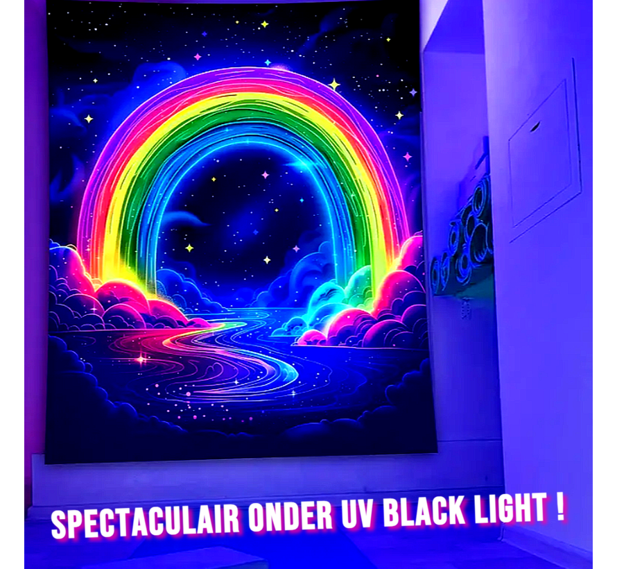 Allernieuwste.nl® Uniek Fluorescerend Regenboog Wandtapijt - UV Lichtgevend Wandkleed Wanddecoratie 130 x 150 cm %%