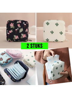 Allernieuwste.nl SET 2st Handige Reistasjes Maandverband Flamingo + Cactus