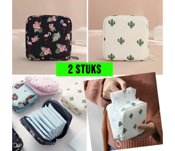 Allernieuwste.nl SET 2st Handige Reistasjes Maandverband Flamingo + Cactus