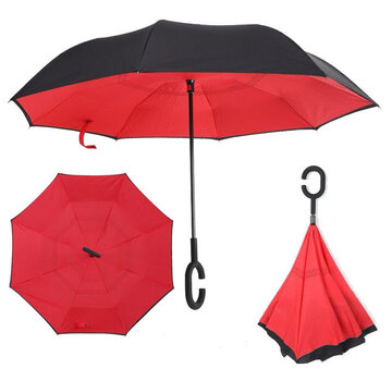 Allernieuwste.nl Ergonomische Storm Paraplu -  Zwart met Rood
