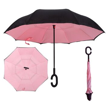Allernieuwste.nl Ergonomische Storm Paraplu -  Zwart met Roze