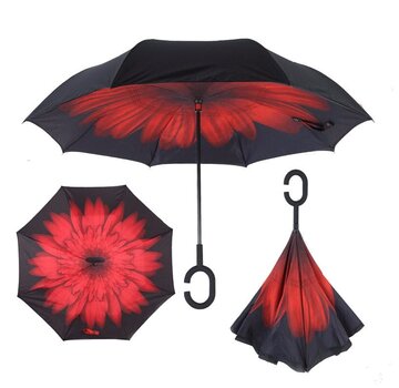 Allernieuwste.nl Ergonomische Storm Paraplu -  Zwart met Rode Bloem