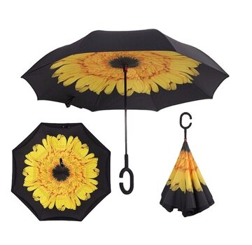 Allernieuwste.nl Ergonomische Storm Paraplu -  Zwart met Gele Bloem