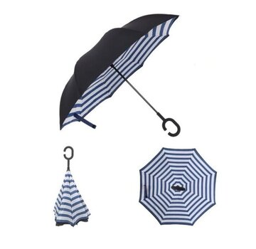 Allernieuwste.nl Ergonomische Storm Paraplu -  Zwart met Blauw-Wit