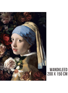 Allernieuwste.nl Wandkleed Meisje met de Parel en Bloemen - 200 x 150 cm