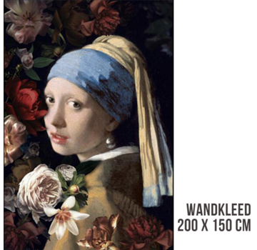 Allernieuwste.nl Wandkleed Meisje met de Parel en Bloemen - 200 x 150 cm