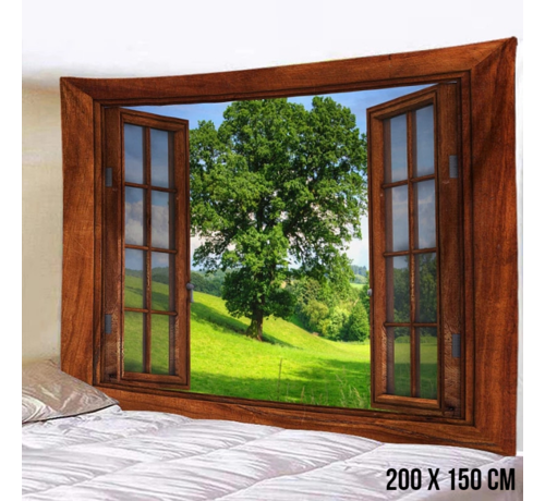 Allernieuwste.nl Allernieuwste.nl® Urban Loft Wandkleed XL Wandtapijt Extra Raam Bos Landschap Wanddecoratie Minimalisme Muurkleed Tapestry - Venster - 200 x 150 cm