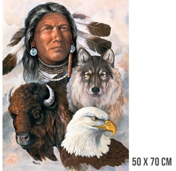 Allernieuwste.nl Canvas Schilderij Indiaan met Hond, Bison en Adelaar - 50 x 70 cm