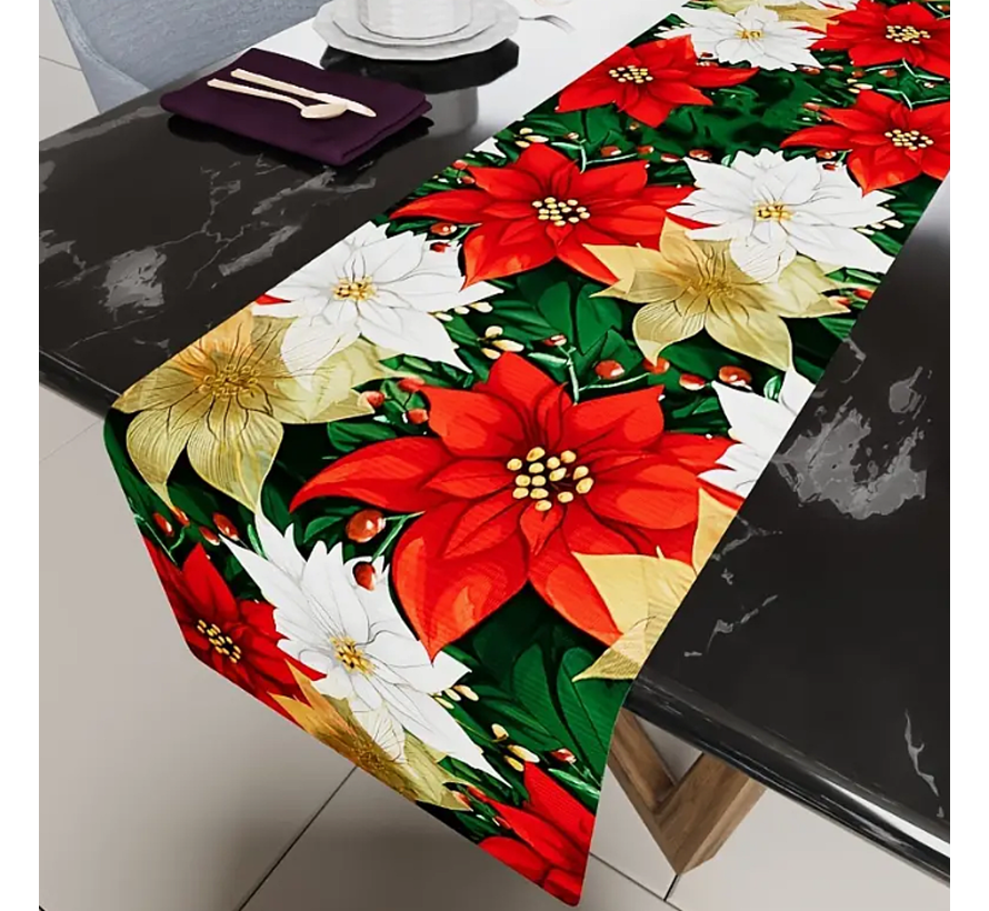 Allernieuwste.nl® Kerst Tafelloper Kerstster Kerstmis Ontwerp Decoratie Tafelband Kerstdiner 33 x 230 cm %%