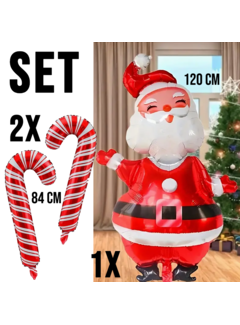 Allernieuwste.nl Kerst Ballonnen SET XXL Kerstman + 2 Zuurstokken Opblaasbaar