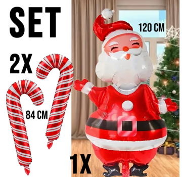 Allernieuwste.nl Kerst Ballonnen SET XXL Kerstman + 2 Zuurstokken Opblaasbaar