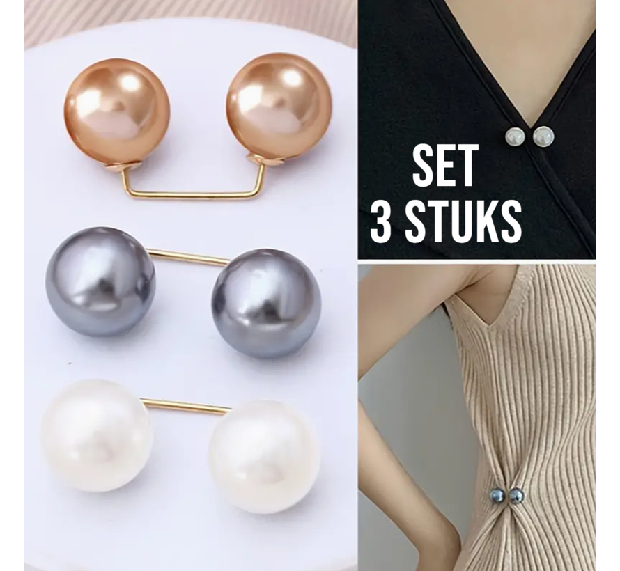 LaGloss® 3 STUKS Parel Veiligheidsspelden Set Kledingspelden Elegante Fashion Clips voor Veiligheid en Stijl %%