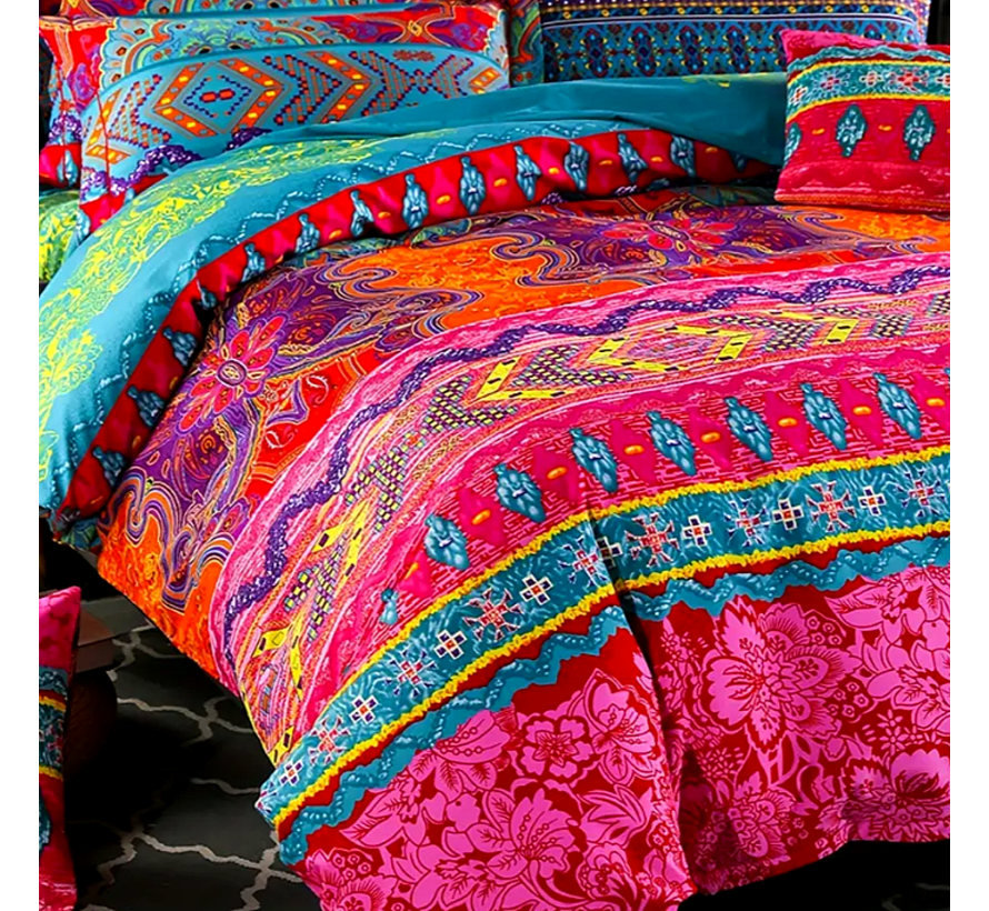 Allernieuwste.nl® Boho Bohemian Dekbedovertrek met 2 Kussenslopen Set - Kleurige Bedsprei Zacht Ademend - 240 x 220 cm %%