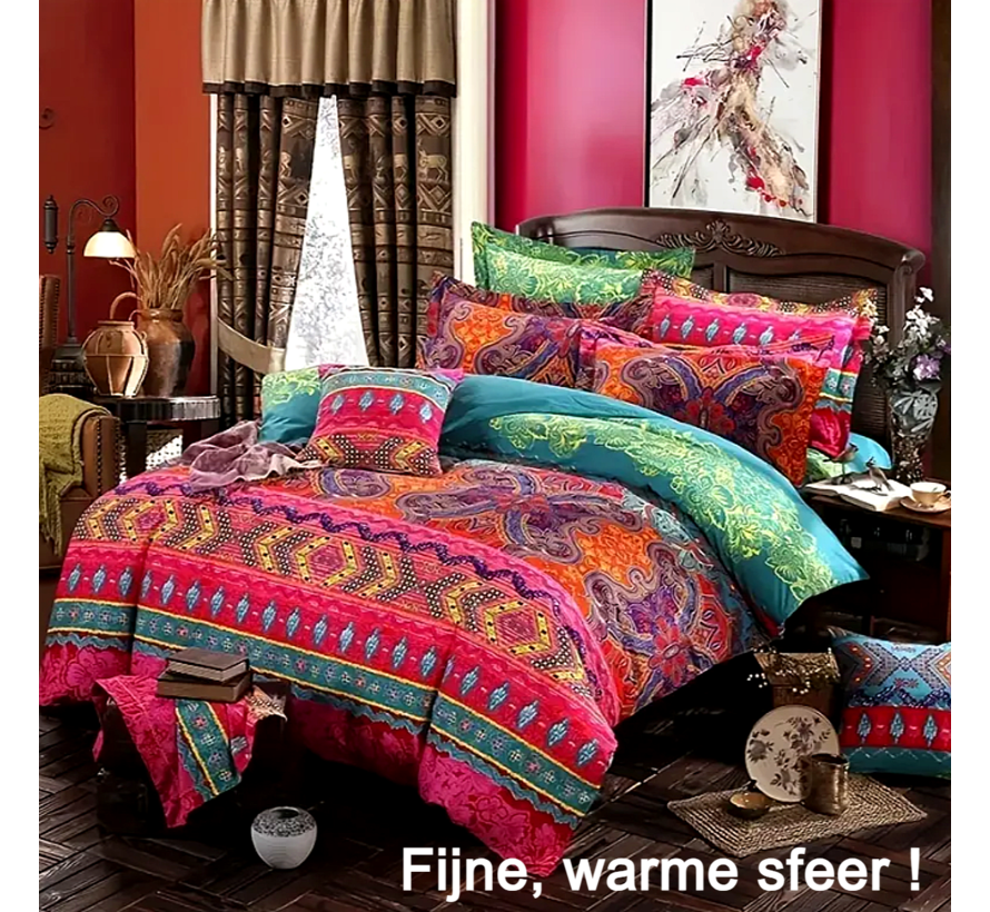 Allernieuwste.nl® Boho Bohemian Dekbedovertrek met 2 Kussenslopen Set - Kleurige Bedsprei Zacht Ademend - 240 x 220 cm %%