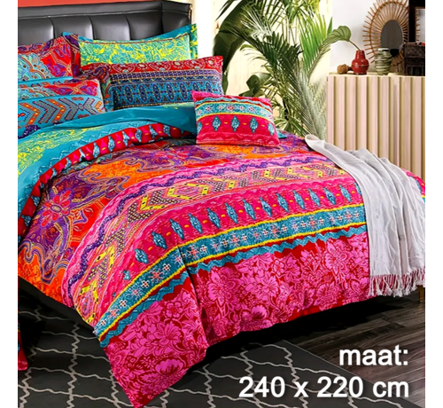 Allernieuwste.nl Allernieuwste.nl® Boho Bohemian Dekbedovertrek met 2 Kussenslopen Set - Kleurige Bedsprei Zacht Ademend - 240 x 220 cm %%