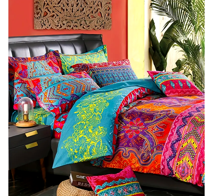 Allernieuwste.nl® Boho Bohemian Dekbedovertrek met 2 Kussenslopen Set - Kleurige Bedsprei Zacht Ademend - 230 x 230 cm %%