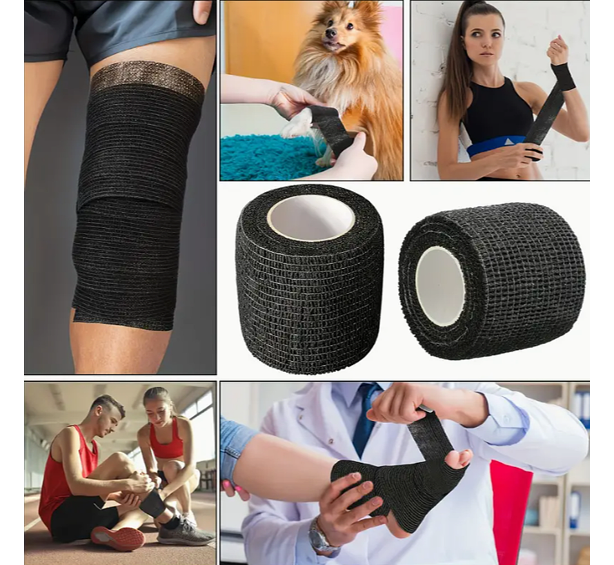 Allernieuwste.nl® 4 Rollen Zelfklevende Elastische Sport Brace Verbanden - Voor Enkel Arm Voet Knie Vinger 4 Rol Zwart %%