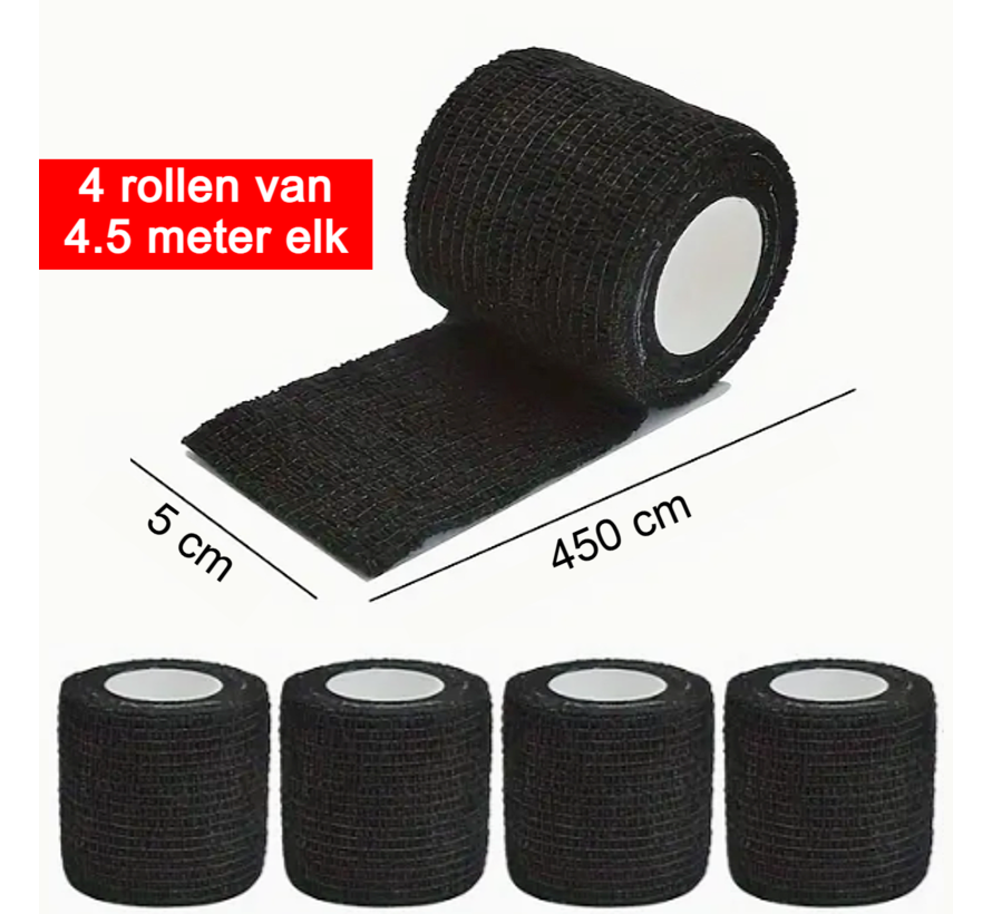 Allernieuwste.nl® 4 Rollen Zelfklevende Elastische Sport Brace Verbanden - Voor Enkel Arm Voet Knie Vinger 4 Rol Zwart %%