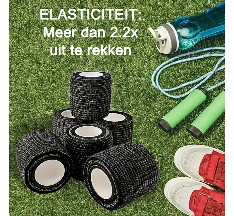 Allernieuwste.nl® 4 Rollen Zelfklevende Elastische Sport Brace Verbanden - Voor Enkel Arm Voet Knie Vinger 4 Rol Zwart %%