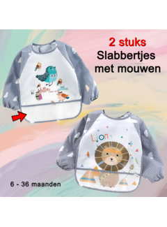 Allernieuwste.nl 2 Stuks Baby Slabbers Met Lange Mouwen - Vogel & Leeuw