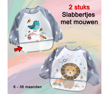 Allernieuwste.nl 2 Stuks Baby Slabbers Met Lange Mouwen - Vogel & Leeuw