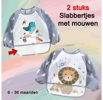 Allernieuwste.nl 2 Stuks Baby Slabbers Met Lange Mouwen - Vogel & Leeuw