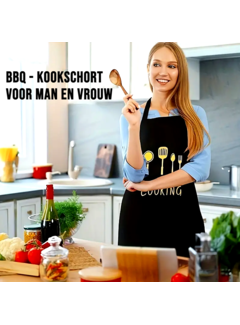 Allernieuwste.nl Cooking Keukenschort BBQ Kook Schort voor Volwassene - 98cm Zwart