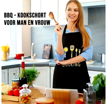 Allernieuwste.nl Cooking Keukenschort BBQ Kook Schort voor Volwassene - 98cm Zwart