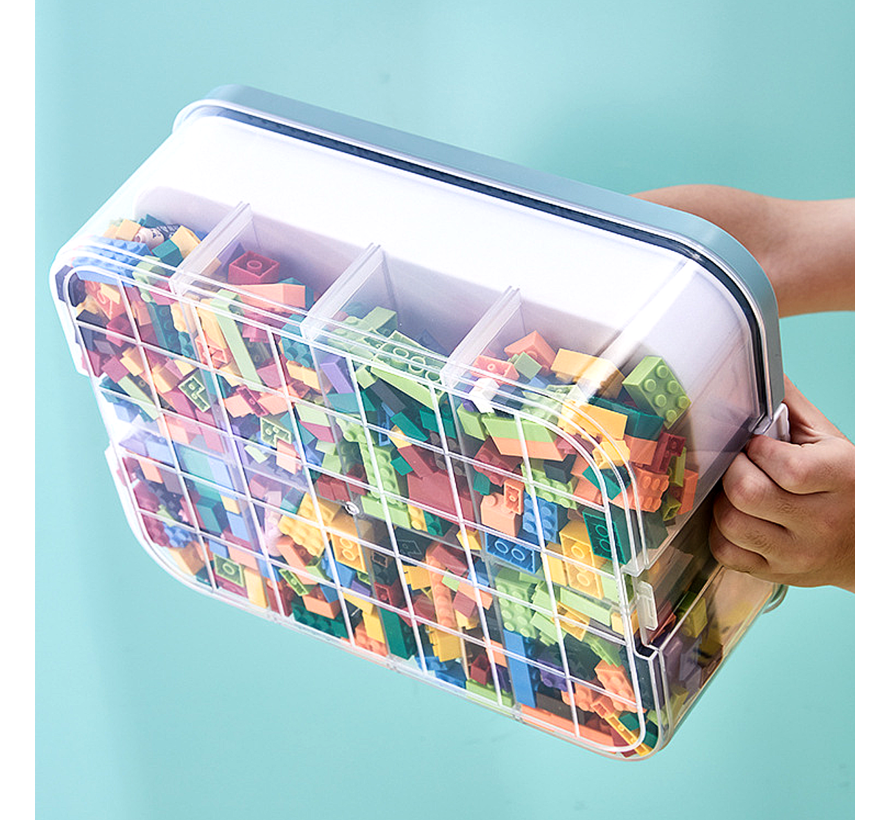Allernieuwste.nl® Sterke Speelgoed Opbergbox - Sorteerdoos voor Bouwstenen 3 lagen met Onderverdelingen - Kleur Mint Blauw
