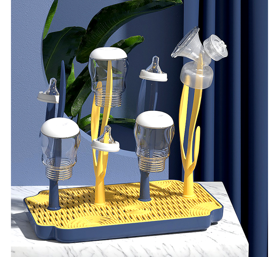 Allernieuwste.nl® Universeel Baby Fles Droogrek - 12 Plekken - Druiprek Blauw Geel 30x18.5x27cm