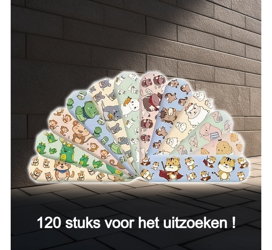 Allernieuwste.nl® 120 STUKS Mix Cartoon Kinderpleisters - Ademend en Waterdicht - 7.2x1.9cm %%