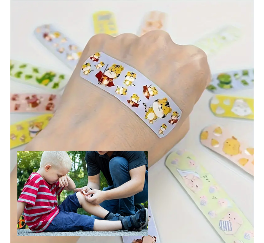 Allernieuwste.nl® 120 STUKS Mix Cartoon Kinderpleisters - Ademend en Waterdicht - 7.2x1.9cm %%