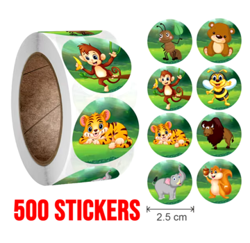 Allernieuwste.nl 500 Stuks Dieren Beloningsstickers op Rol voor Kinderen
