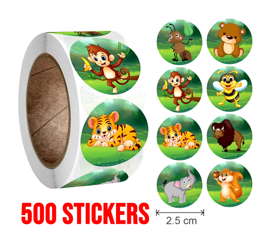 Allernieuwste.nl® Rol Beloningsstickers voor Kinderen 500 Stickers per Rol Dieren Stickers Knutselen - Kleur ##