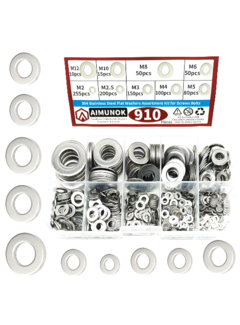 Allernieuwste.nl 910 Stuks Platte Ringen Assortiment 304 RVS Mix Sluitringen