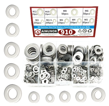 Allernieuwste.nl 910 Stuks Platte Ringen Assortiment 304 RVS Mix Sluitringen