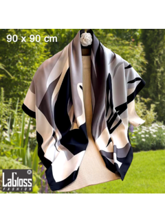 LaGloss Luxe Zijde Vierkante Sjaal Grijs Zwart Creme - 90x90 cm