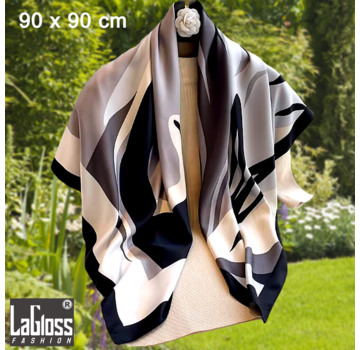LaGloss Luxe Zijde Vierkante Sjaal Grijs Zwart Creme - 90x90 cm