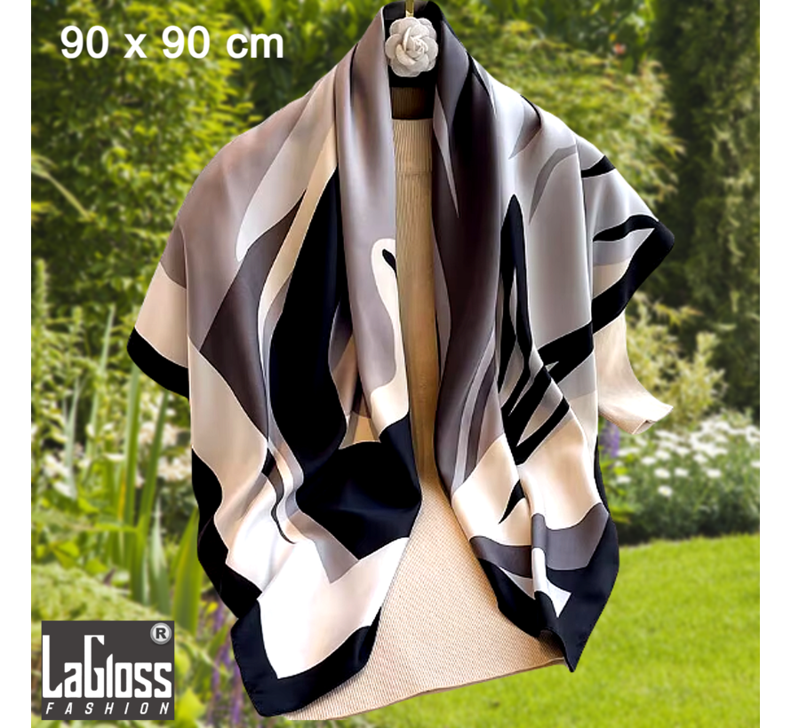 LaGloss® Luxe Zijde Sjaal Grijs Zwart Creme - Vierkante Sjaal voor Vrouwen - Elegant & Veelzijdig - 90x90 cm %%