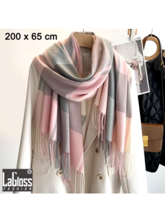 LaGloss Luxe Kasjmier Sjaal Roze met Franjes - 200x65 cm