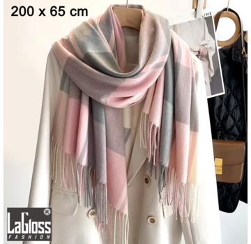 LaGloss Luxe Kasjmier Sjaal Roze met Franjes - 200x65 cm