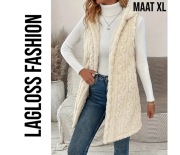 LaGloss Mouwloos Vest Teddy Crème + Capuchon - Maat XL