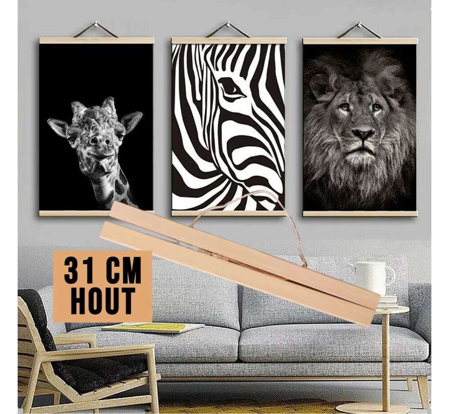 Allernieuwste.nl® Posterhanger 31 cm A3 Hout Poster Ophangsysteem Canvas Schilderij Lijst Posterhouder